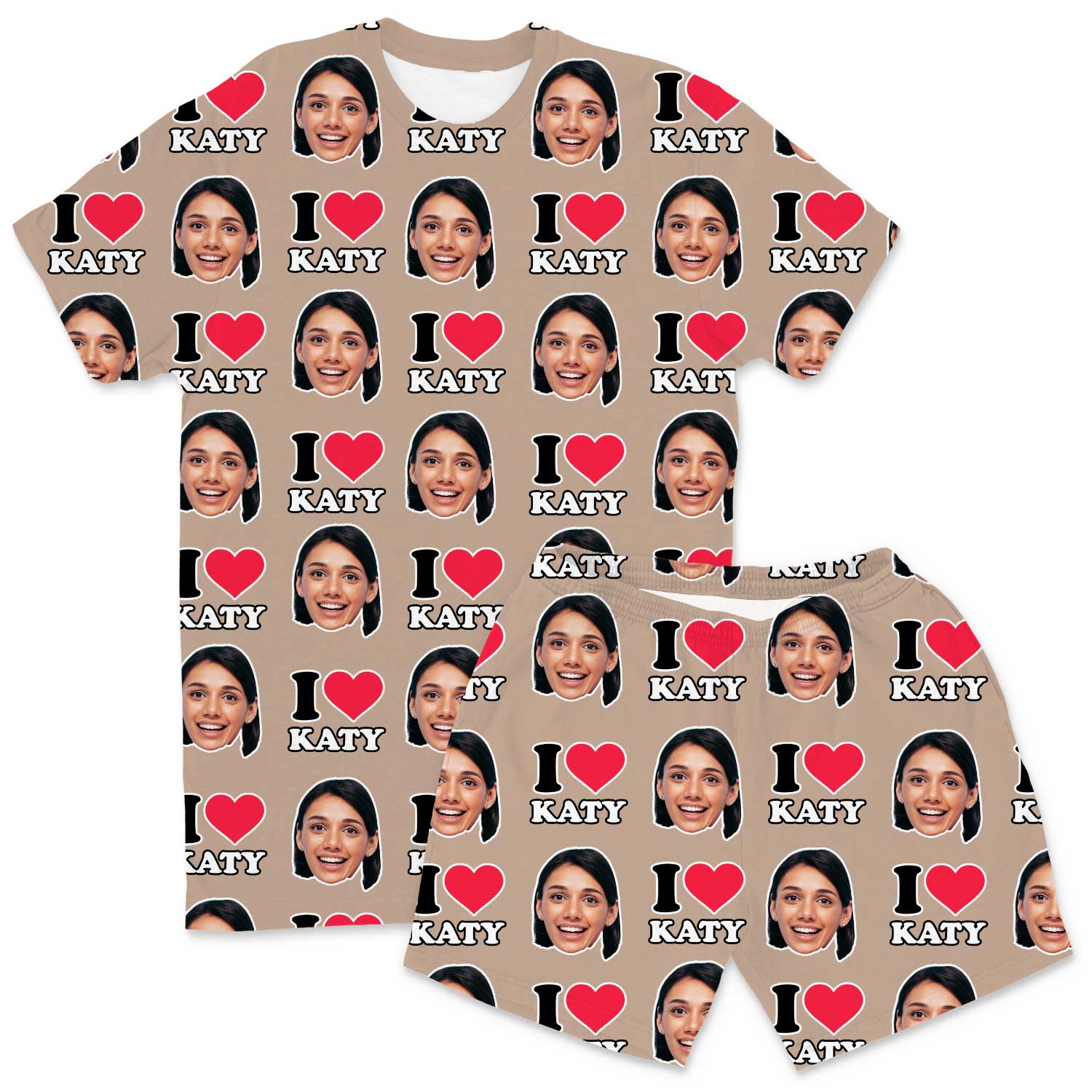 I Heart Name & Face Men's Personalised PJs - Shorts Set