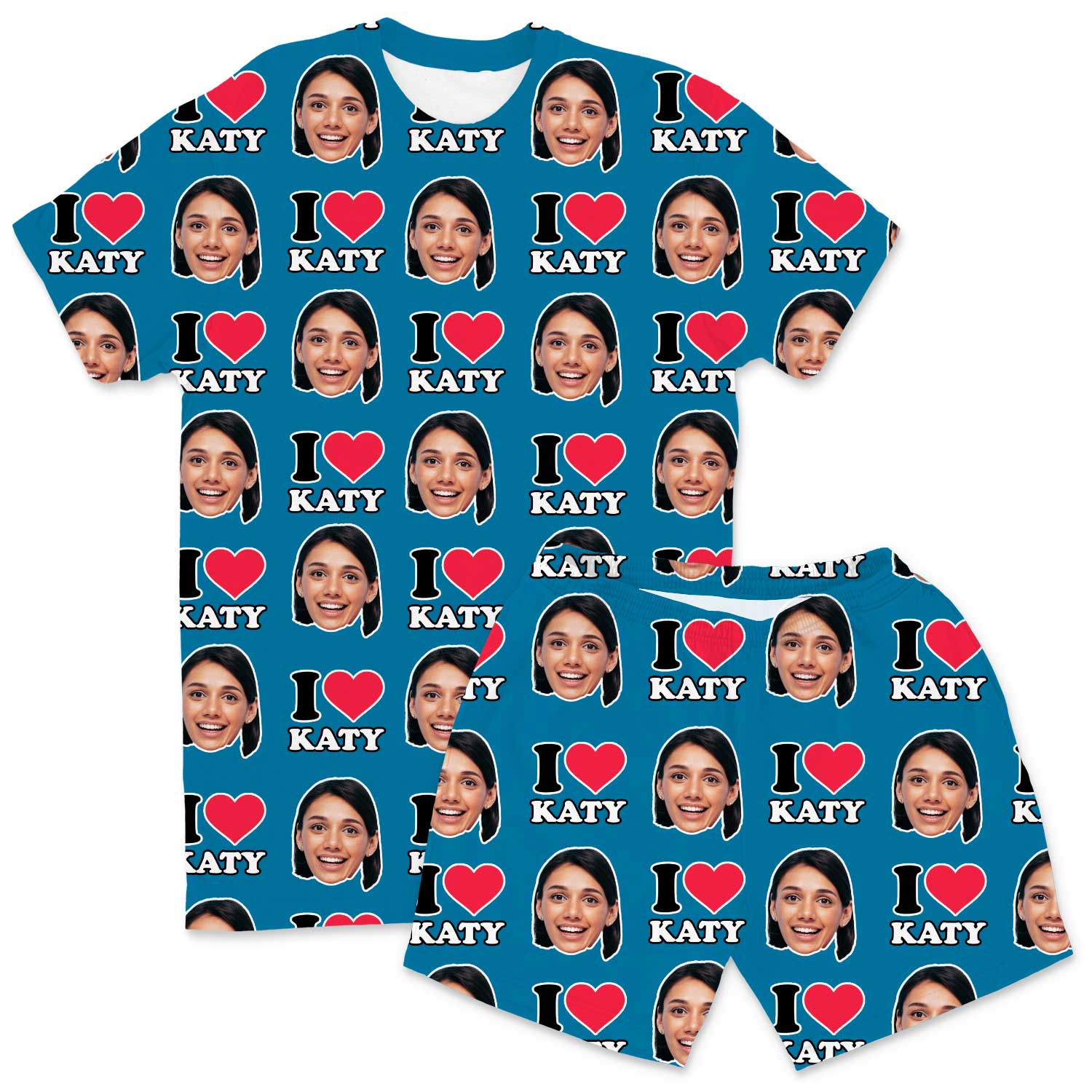 I Heart Name & Face Men's Personalised PJs - Shorts Set