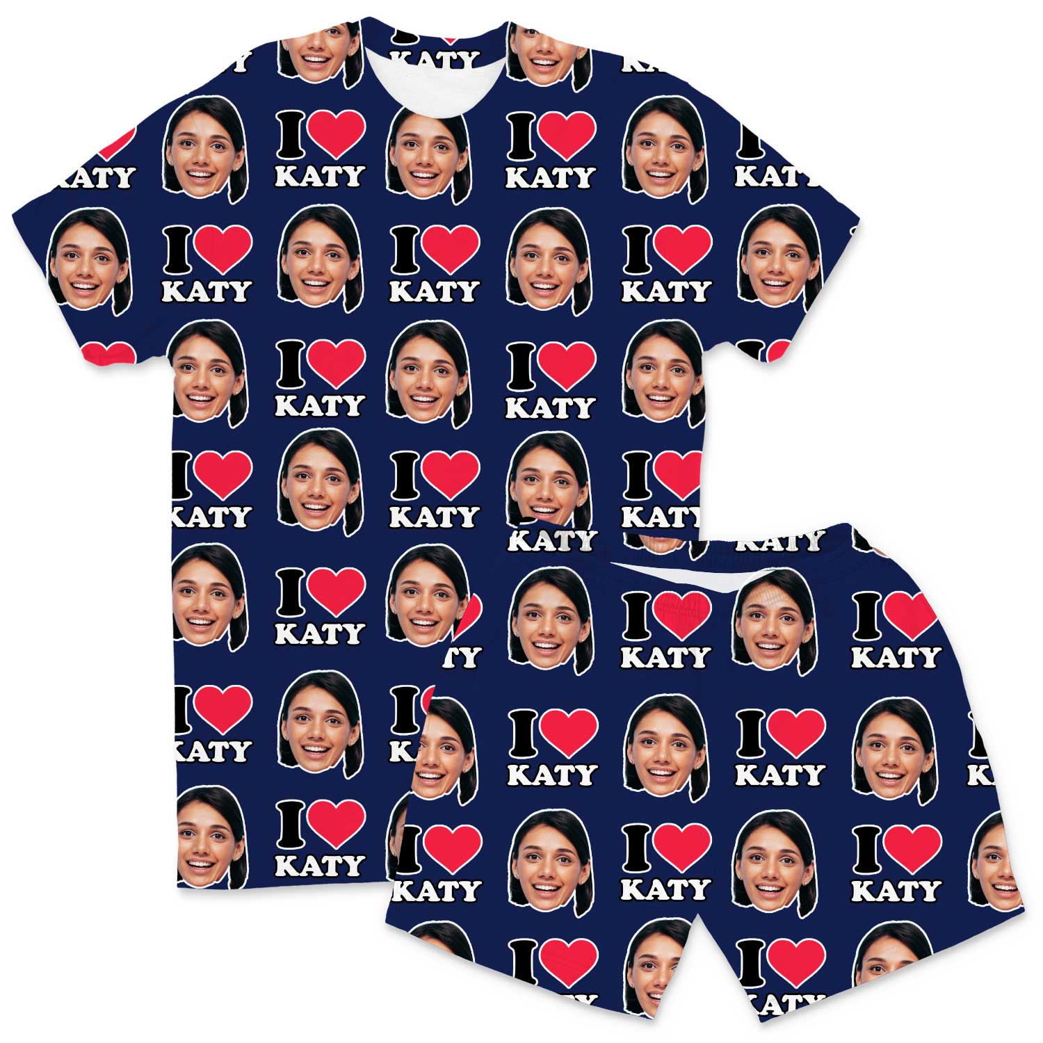I Heart Name & Face Men's Personalised PJs - Shorts Set