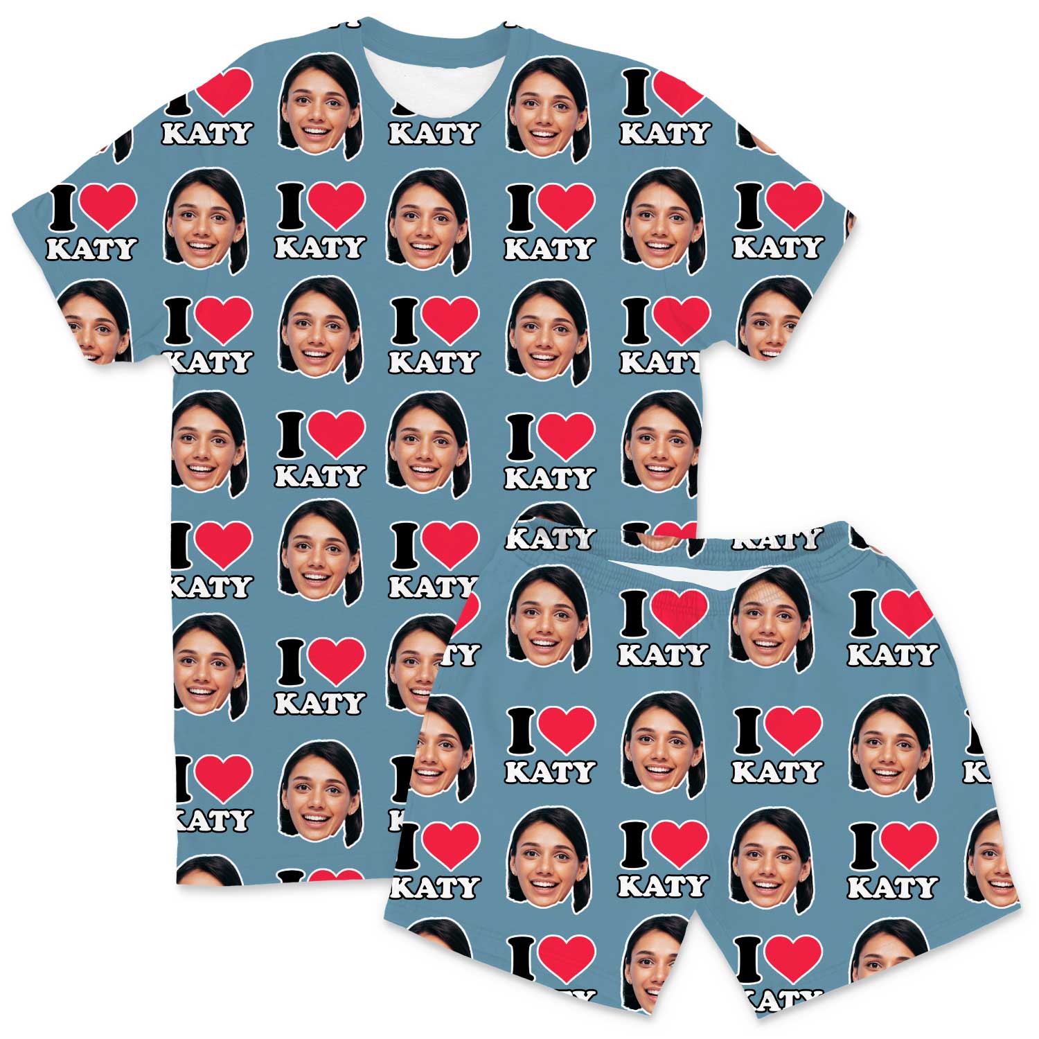 I Heart Name & Face Men's Personalised PJs - Shorts Set