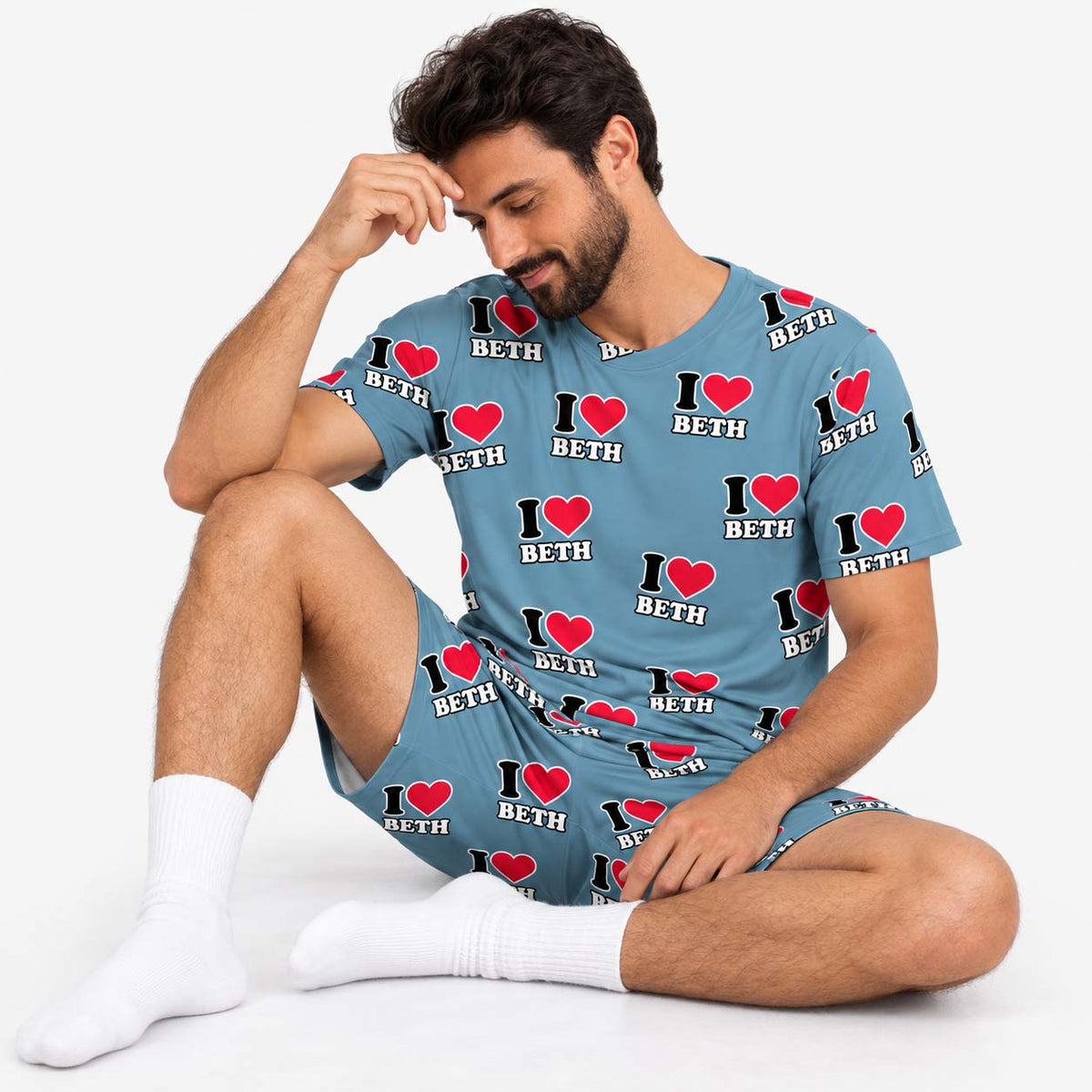 Men's I Heart Name Personalised PJs - Shorts Set