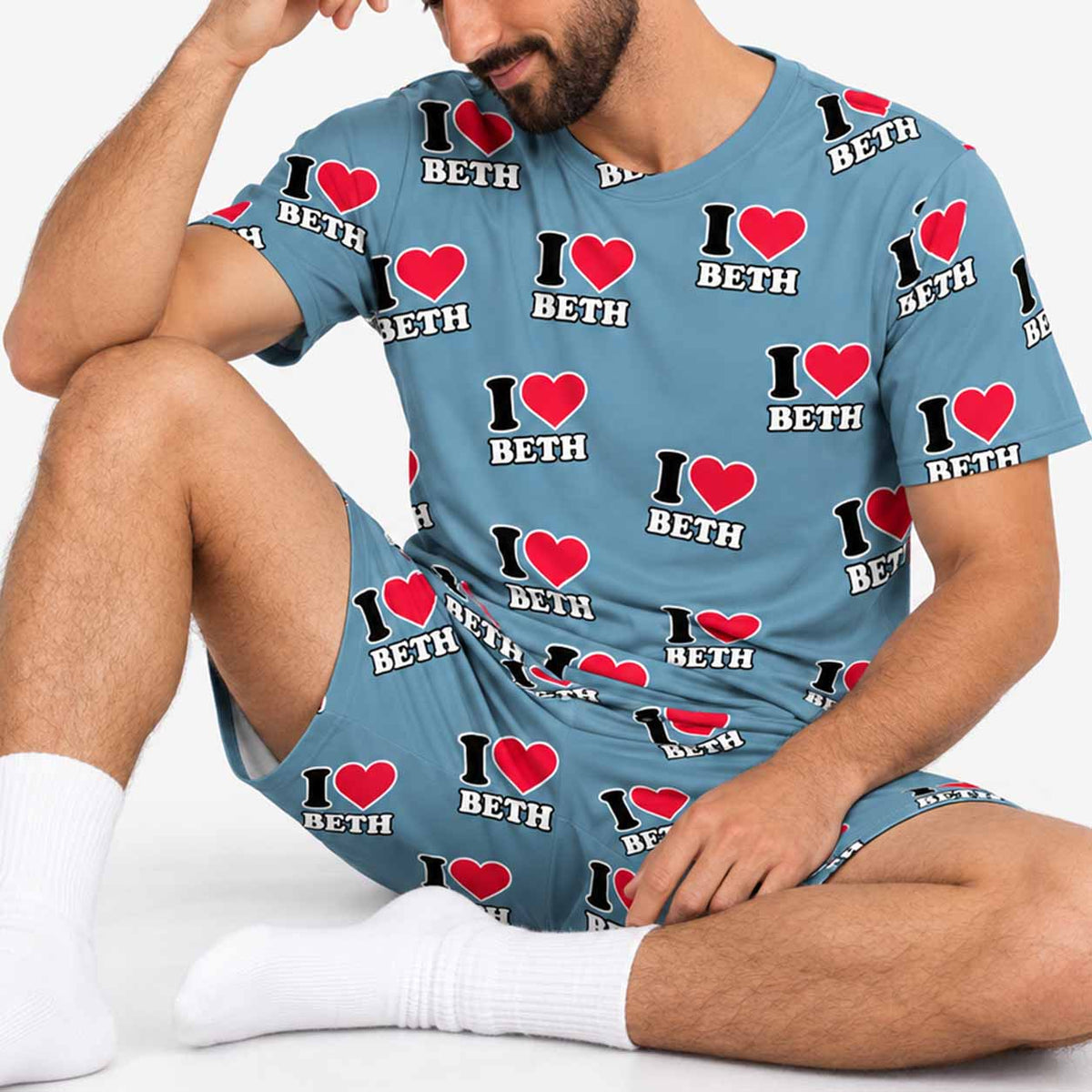 Men's I Heart Name Personalised PJs - Shorts Set