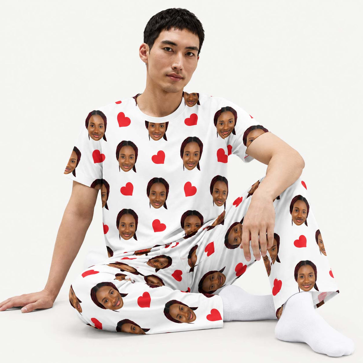 Men's Love Hearts Personalised Pyjamas - Trouser Set