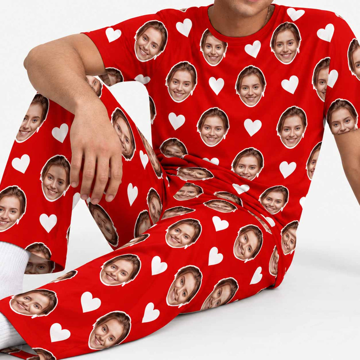 Men's White Hearts Personalised Pyjamas - Trouser Set