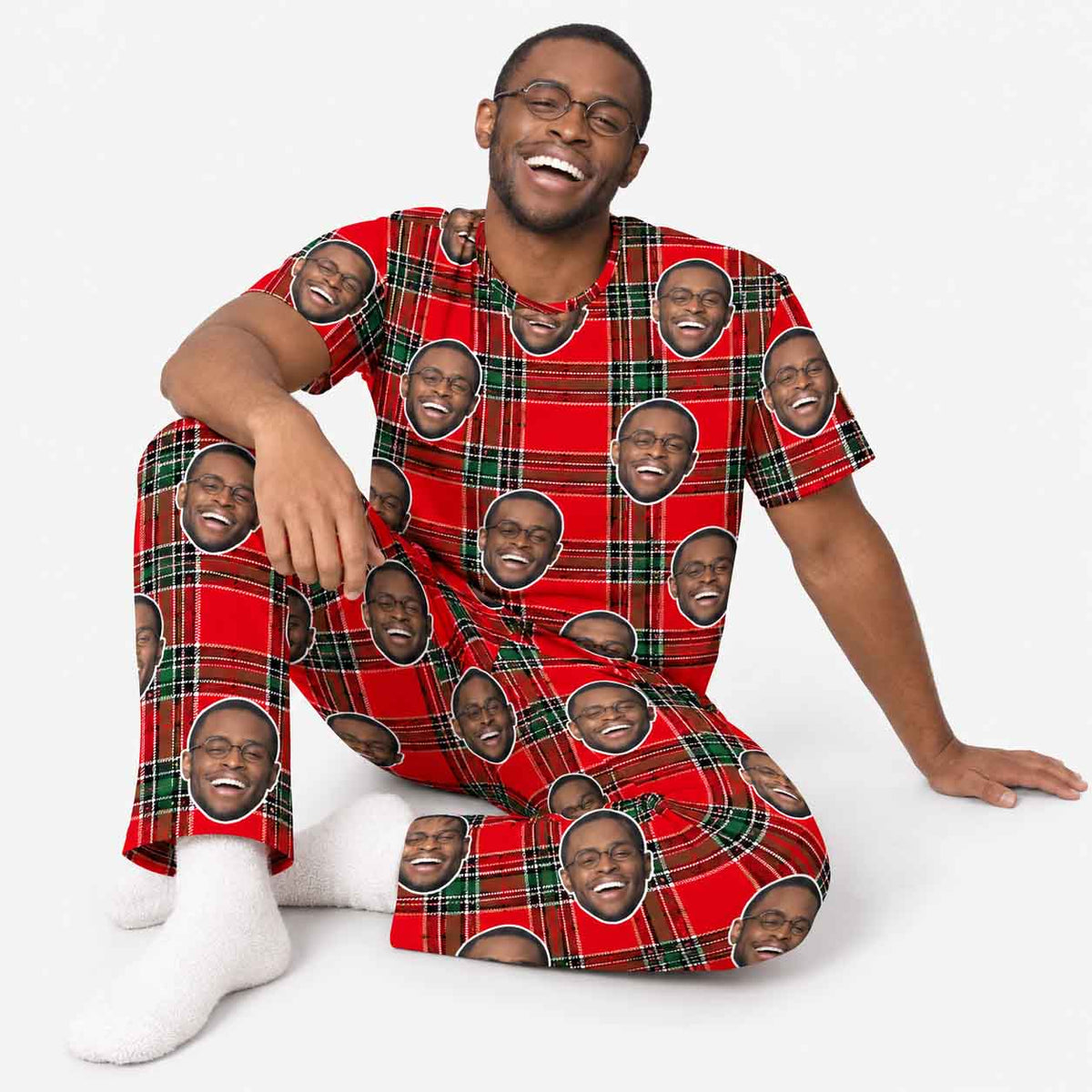 Men's Red Tartan Personalised Pyjamas - Trouser Set