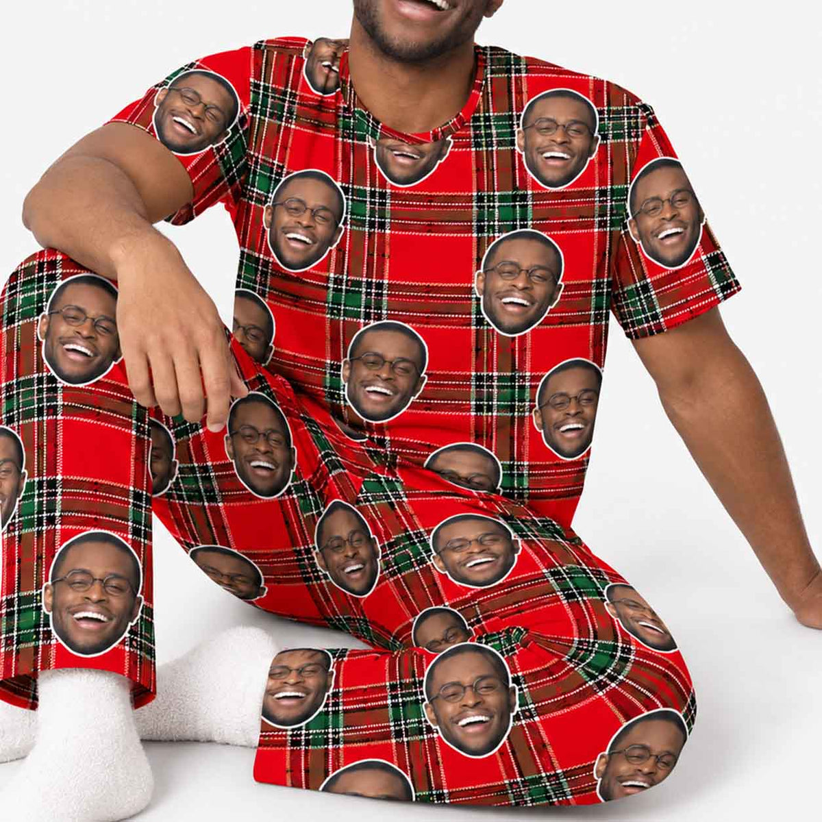 Men's Red Tartan Personalised Pyjamas - Trouser Set