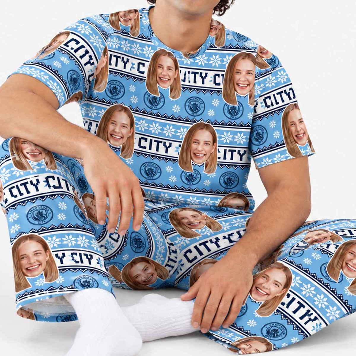 Christmas Man City Men's Personalised Pyjamas - Trouser Set