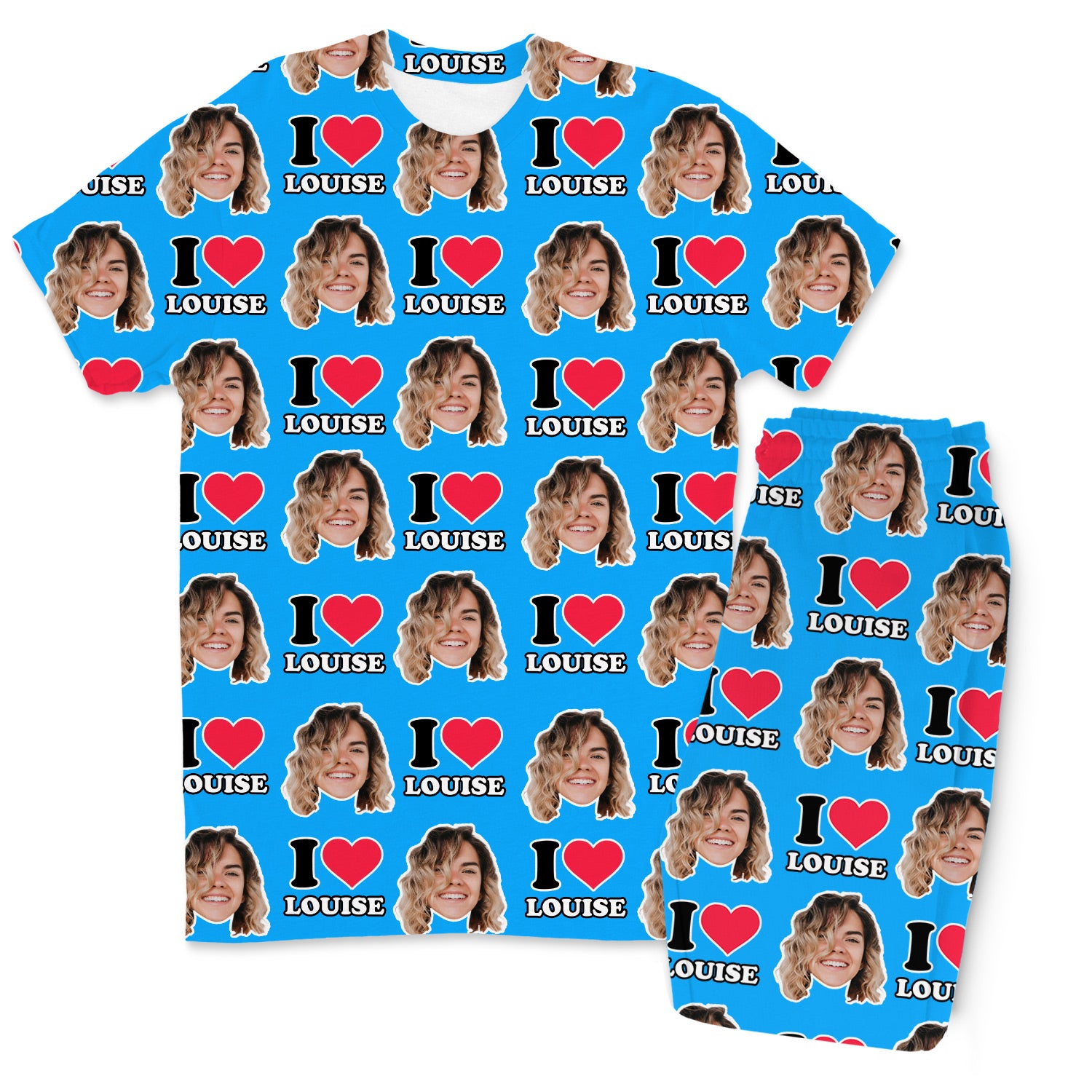 I Heart Name & Face Men's Personalised PJs - Trousers Set