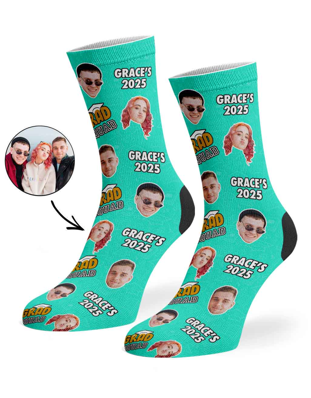 Personalised Grad Squad Socks With Your Name & Faces