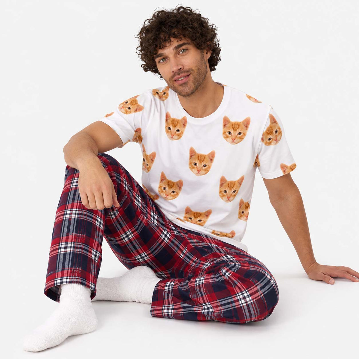 Men's Cat Pyjamas - Red Tartan Trouser Set