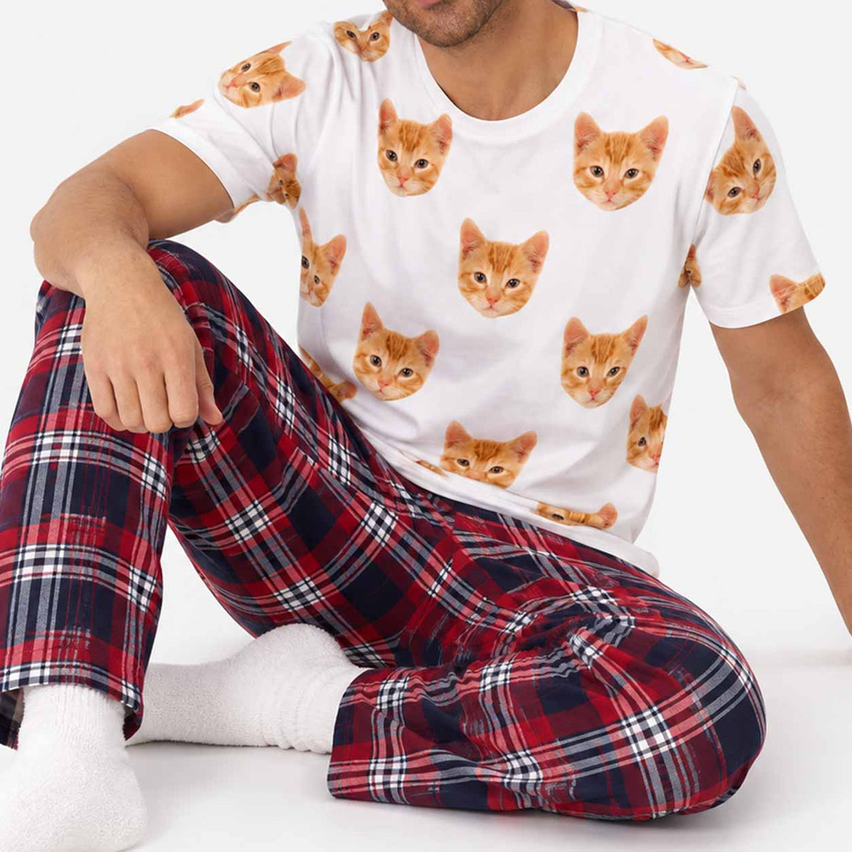 Men's Cat Pyjamas - Red Tartan Trouser Set
