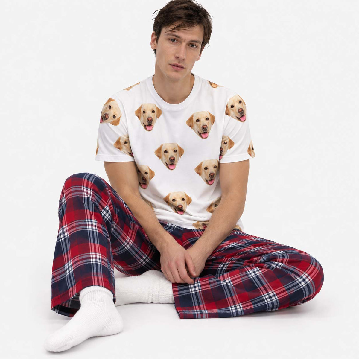 Men's Dog Pyjamas - Red Tartan Trouser Set
