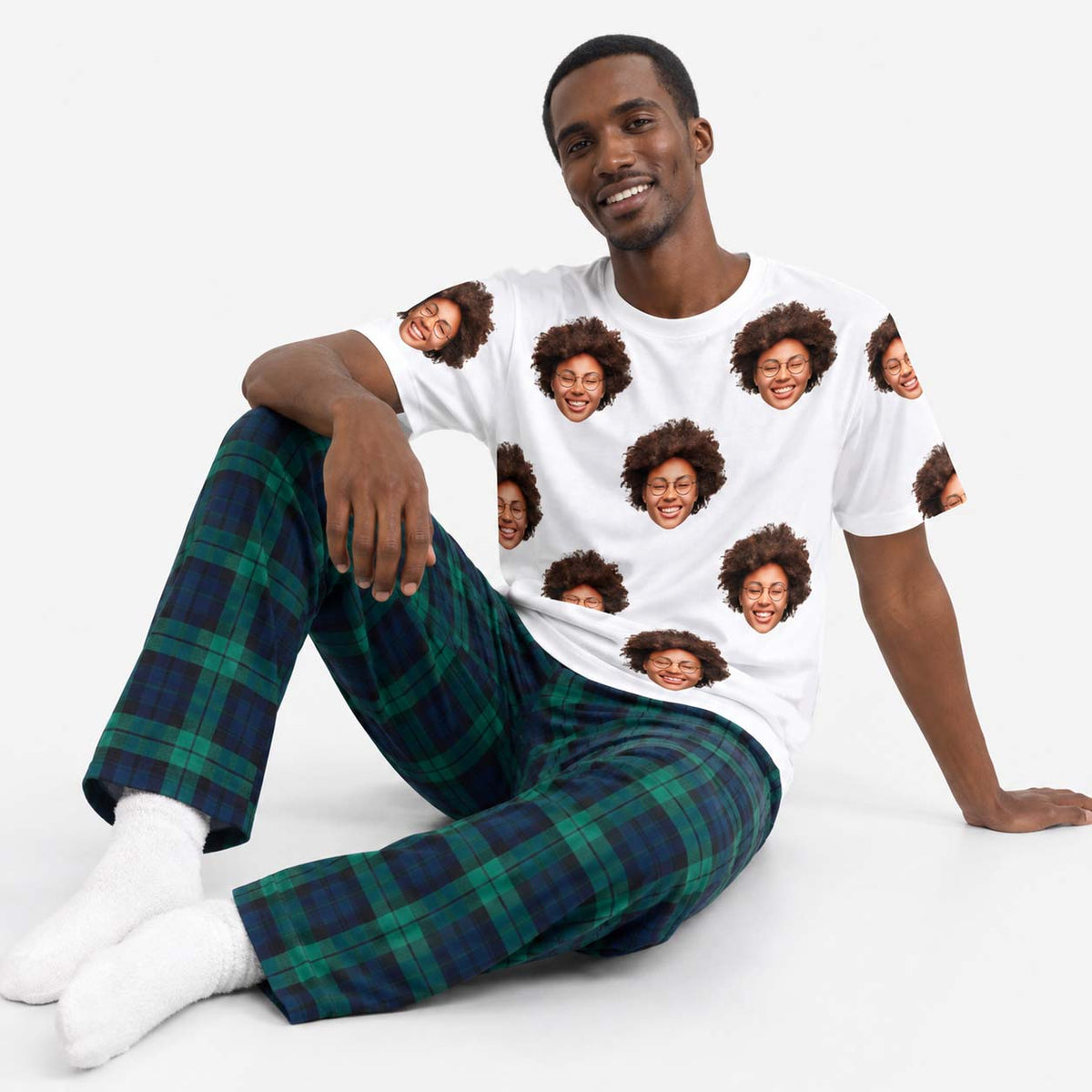 Men's Face Pyjamas - Green Navy Trouser Set