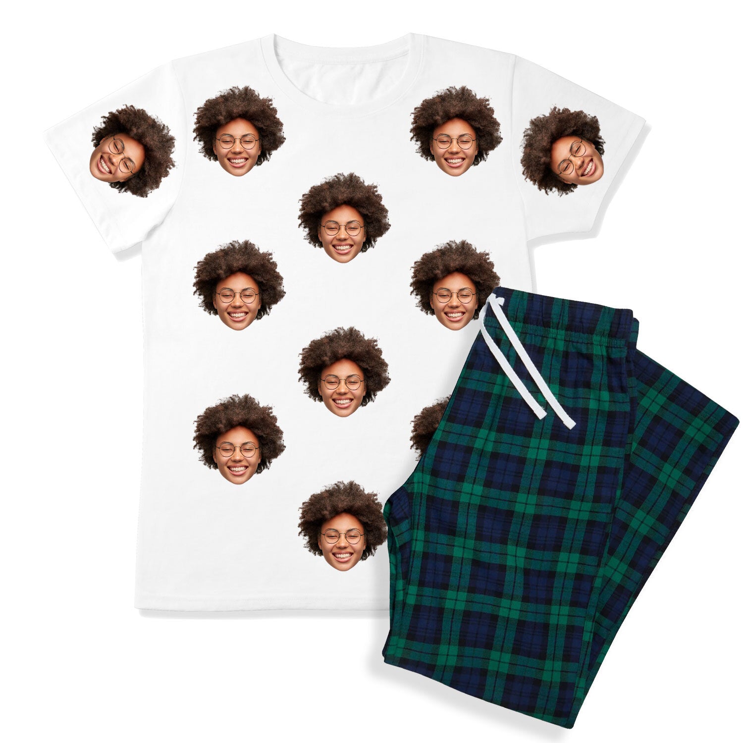 Men's Face Pyjamas - Green Navy Trouser Set