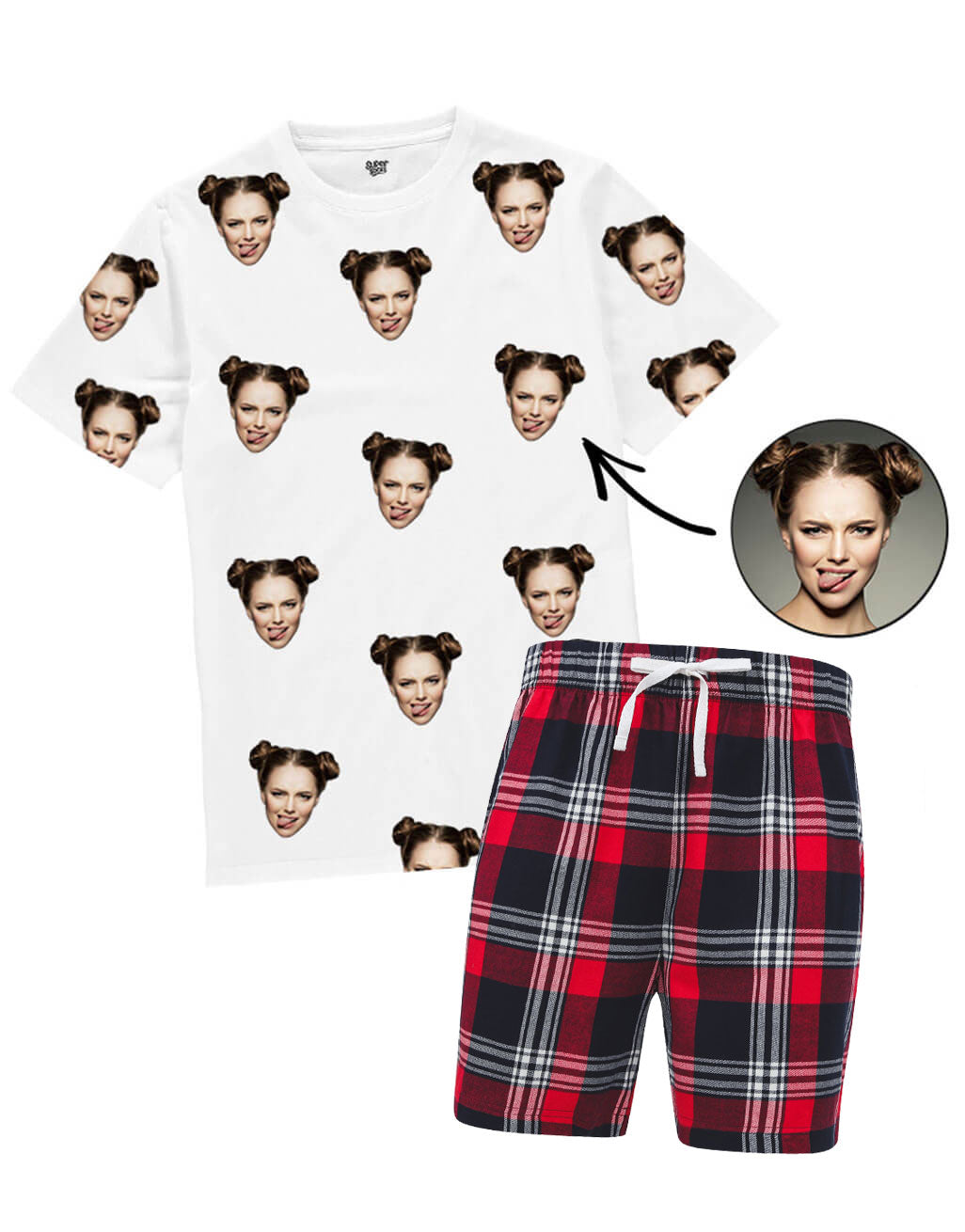 personalised mens pyjamas - red tartan face pj shorts