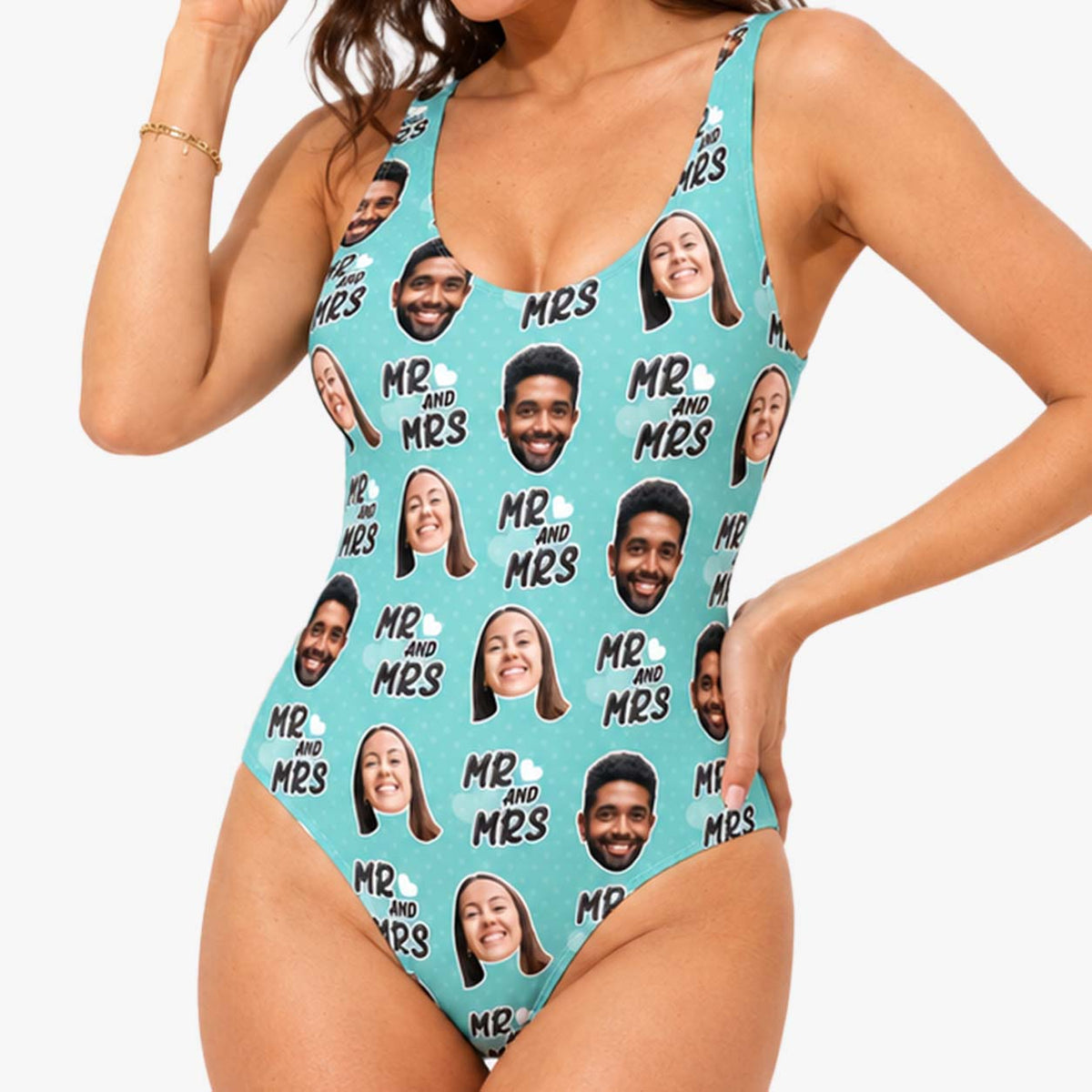 Mr & Mrs Swimsuit Personalised With Faces