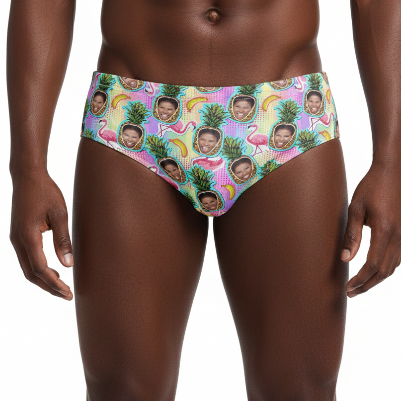 Multicoloured Pineapple Face Pattern Swim Trunks