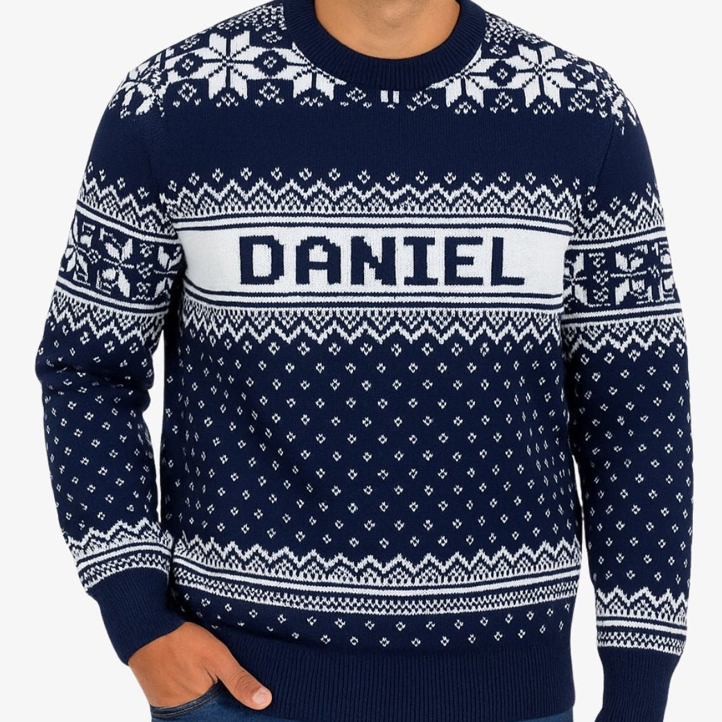Your Name Navy Personalised Christmas Jumper