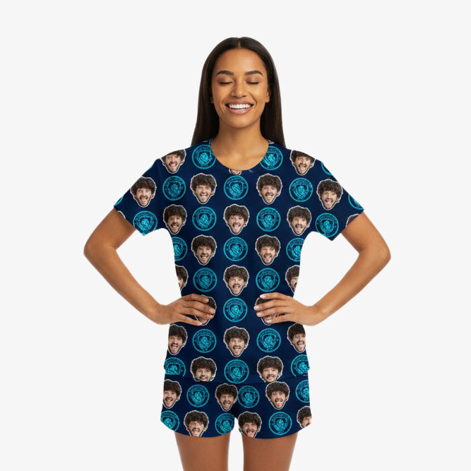 Navy Man City Women's Personalised PJs - Shorts Set