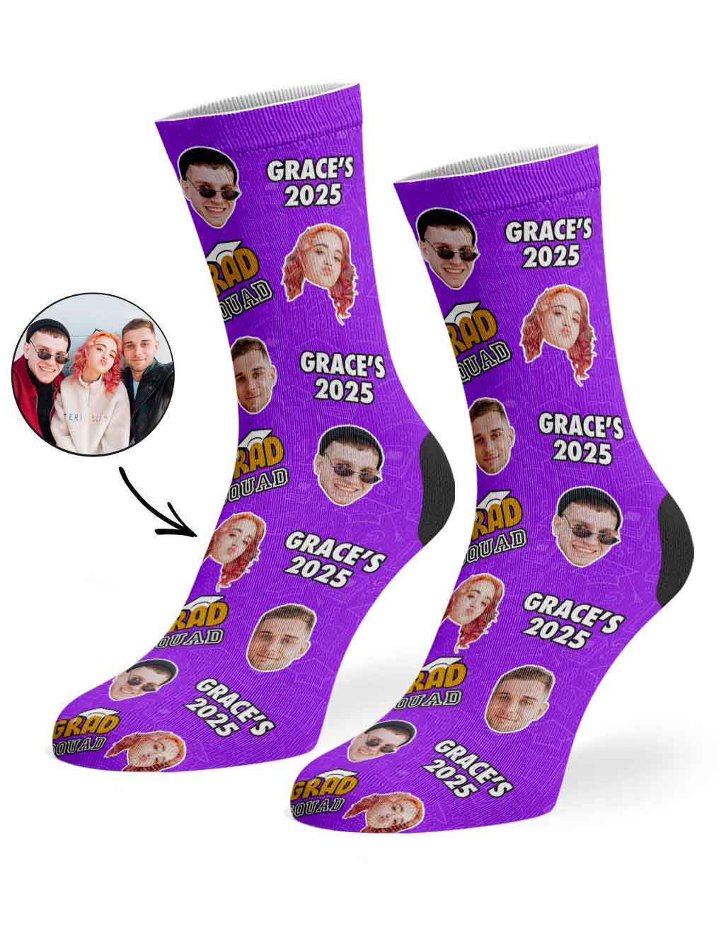 Personalised Grad Squad Socks With Your Name & Faces