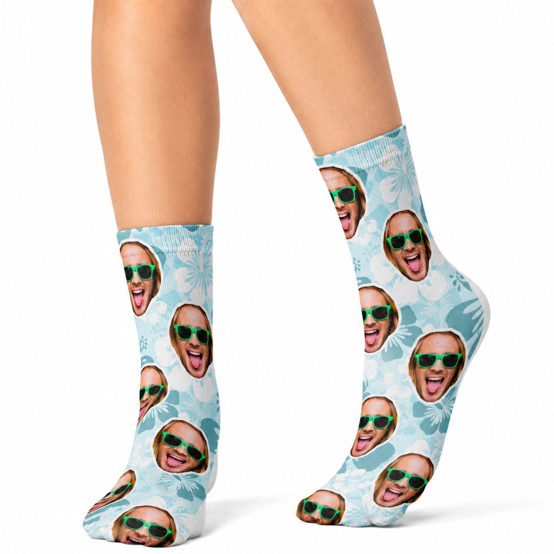 Pale Blue Hawaiian Face Socks