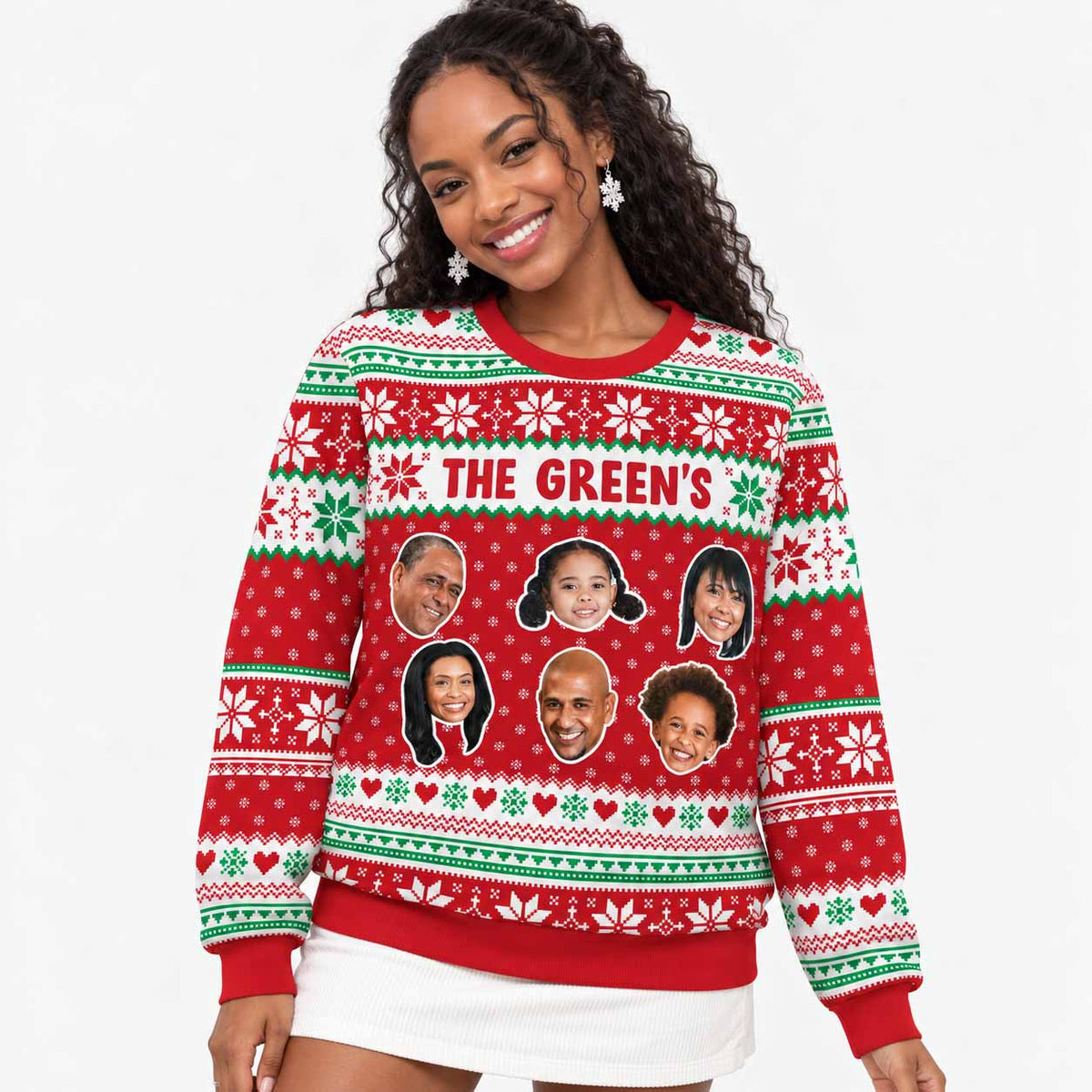 Personalised Christmas Jumper With Family Name & Up To 6 Faces