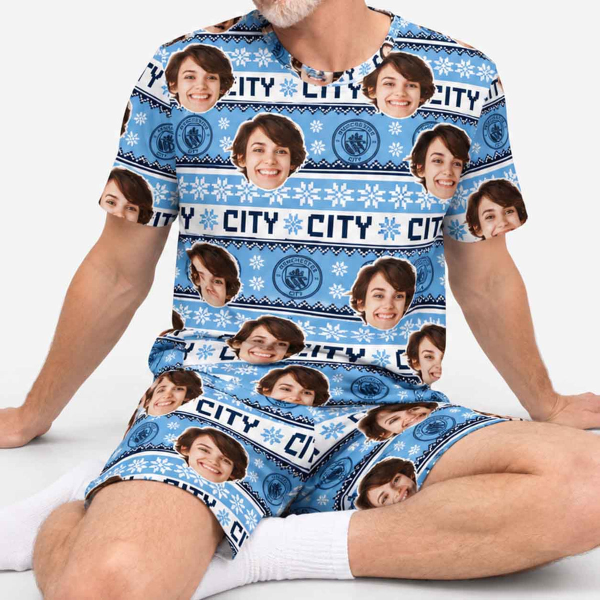 Personalised Men's Pyjamas - Christmas Man City Men's PJ Shorts Set