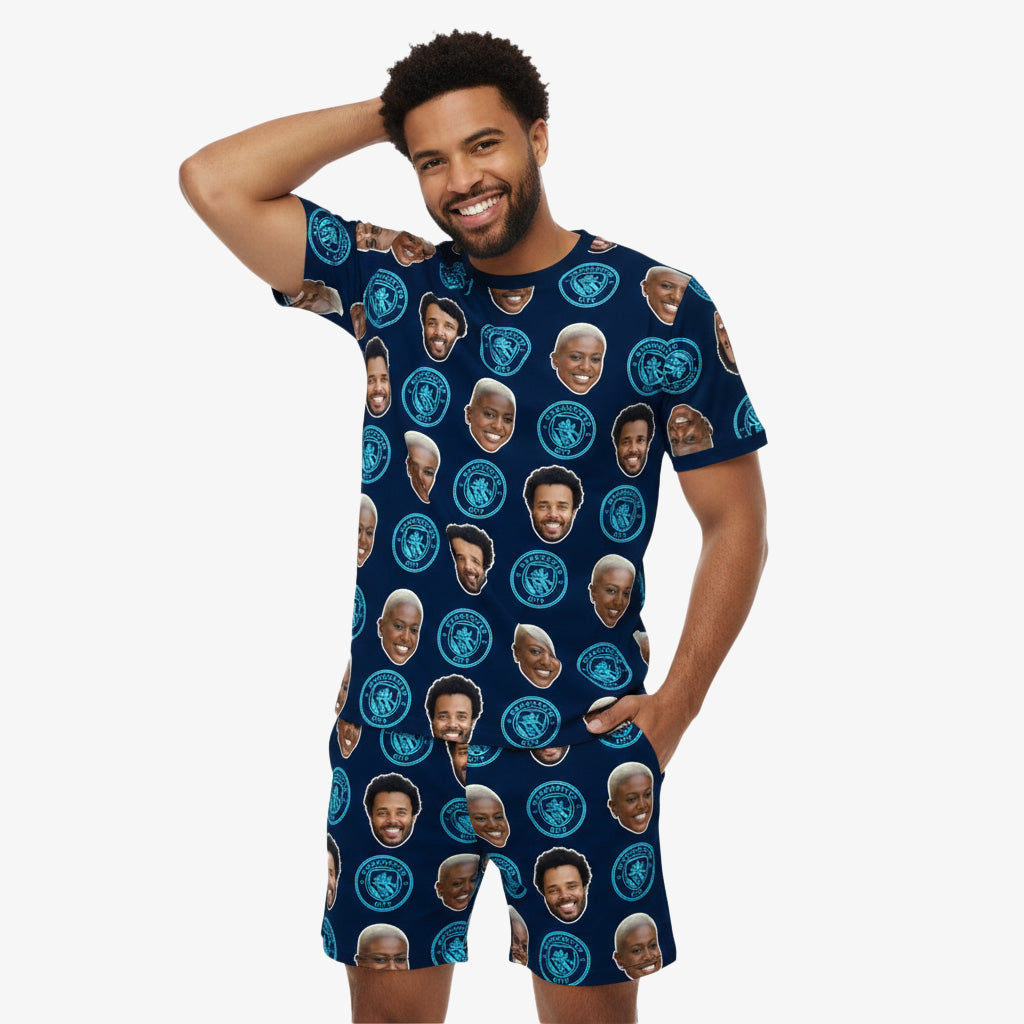 Personalised Men's Pyjamas - Man City Navy Men's PJ Shorts Set