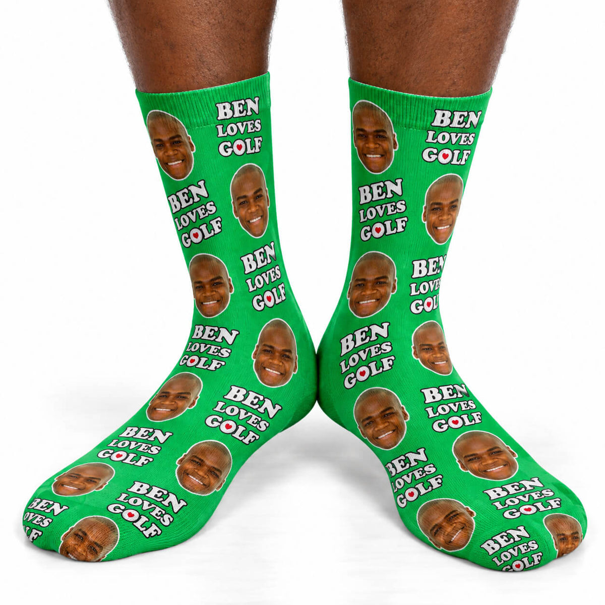Personalised Name Loves Golf Socks With Face