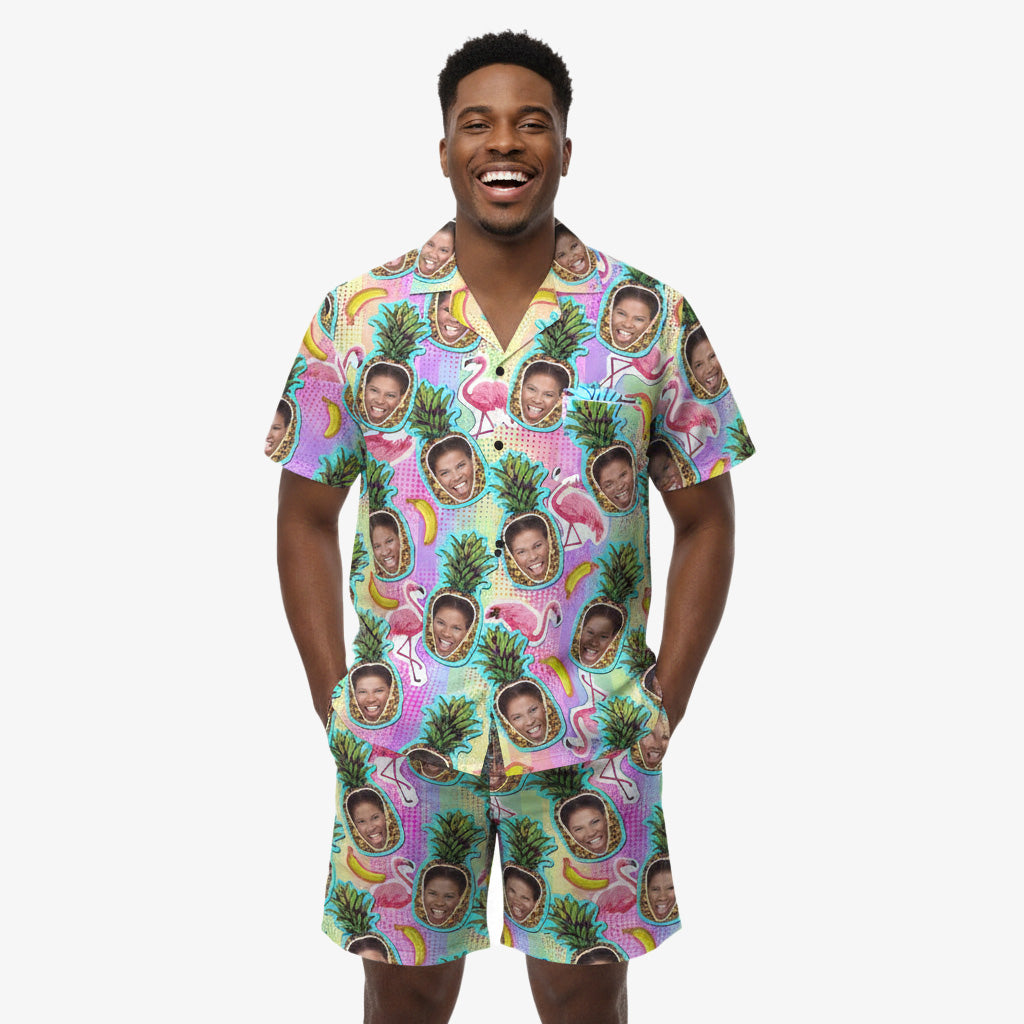 Pineapple Flamingo Personalised Hawaiian Shirt Shorts Set