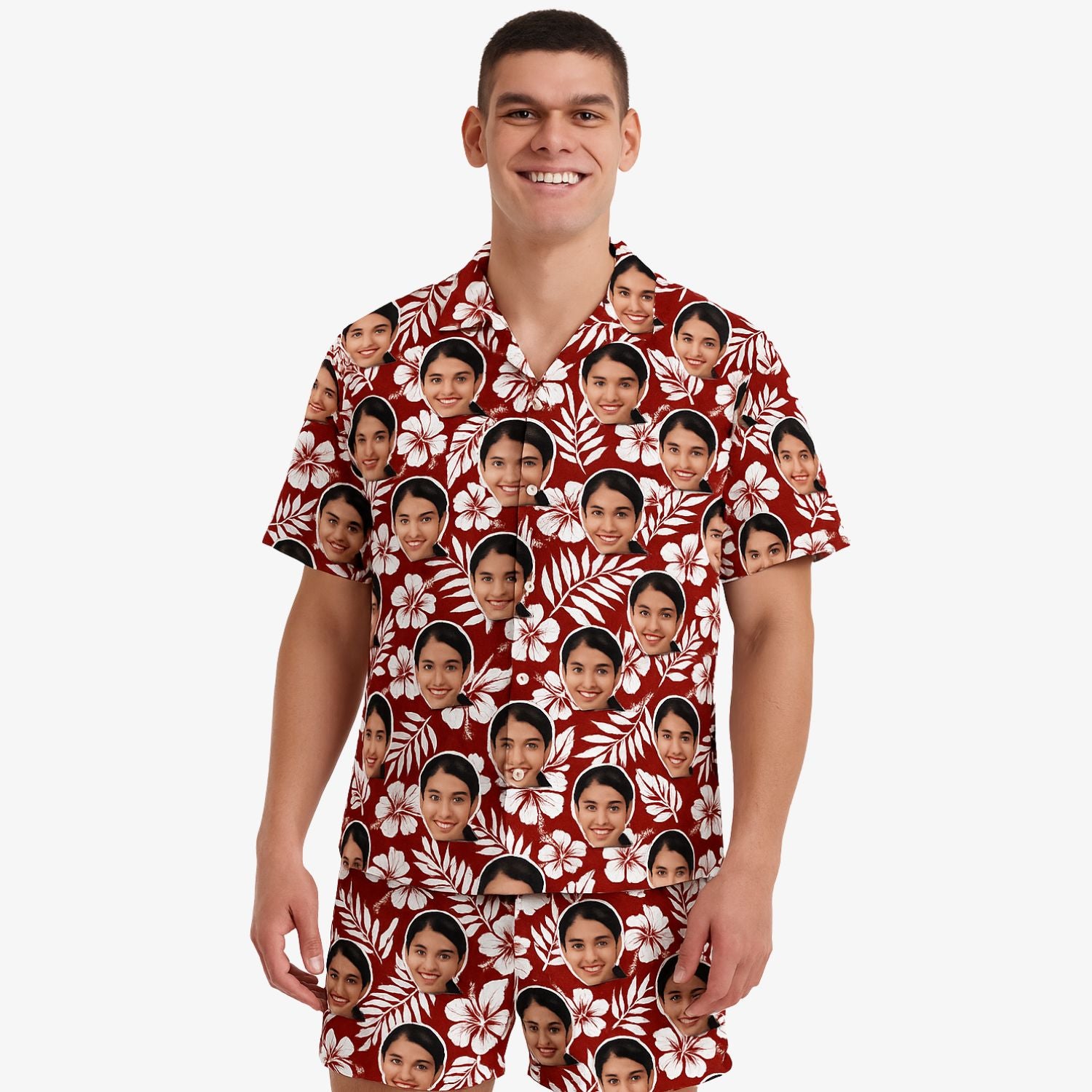 Red Floral Personalised Hawaiian Shirt Shorts Set