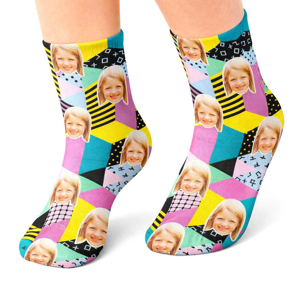 Retro Geo Face Kids Socks