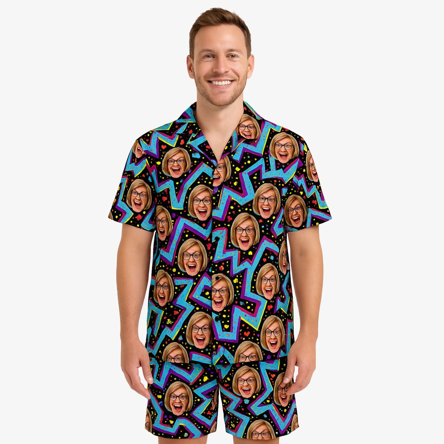 zig zag personalised hawaiian shirt and shorts set