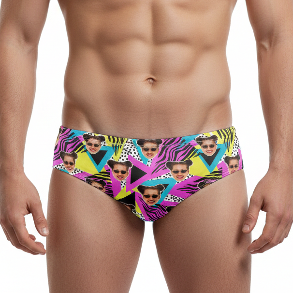 Retro Pink Print Personalised Swim Trunks