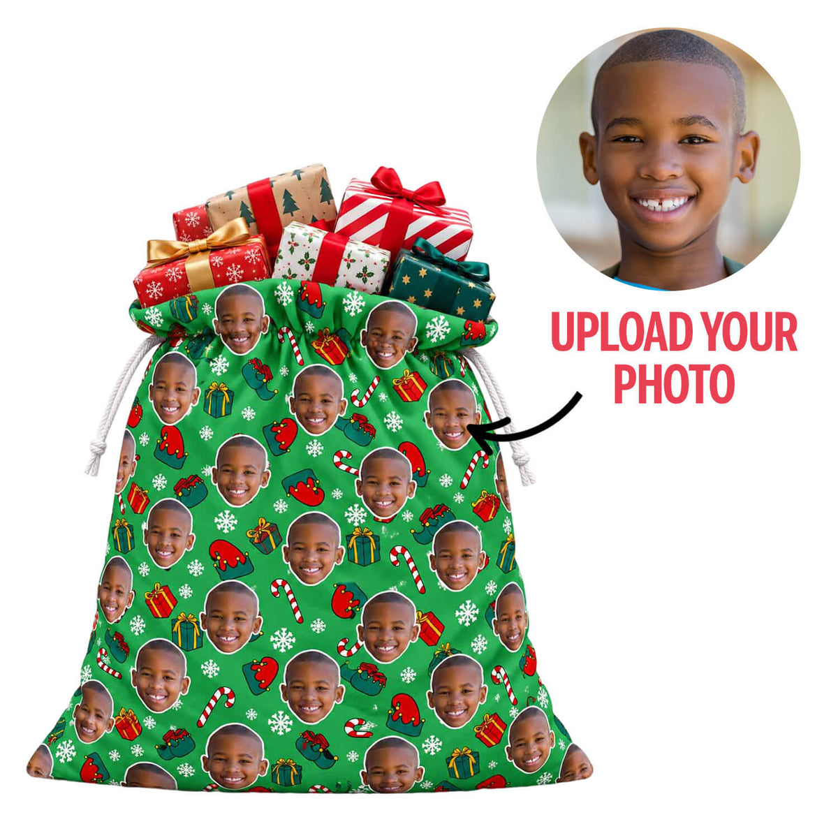 Personalised Elf Face Christmas Sack