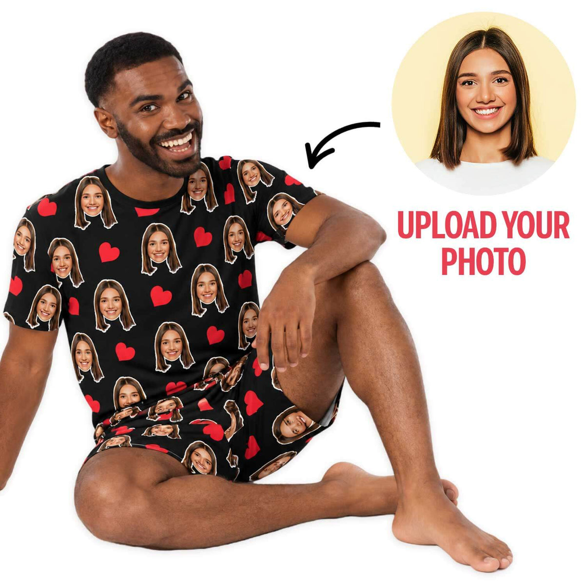 Men's Love Hearts Personalised PJs - Shorts Set