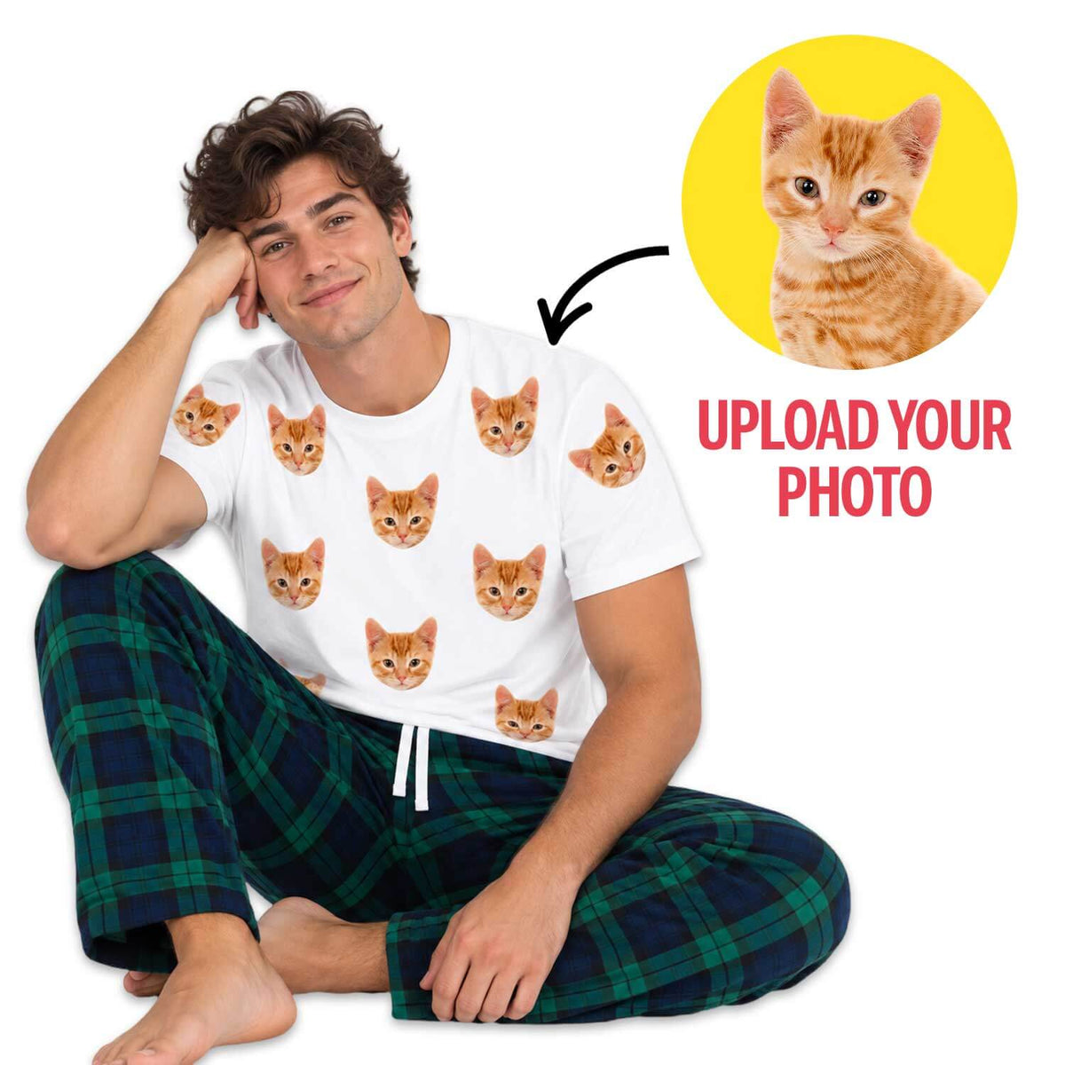 Men's Cat Pyjamas - Green Navy Trouser Set