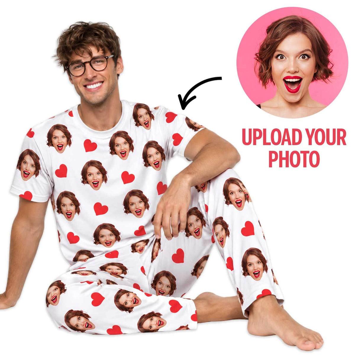 Men's Love Hearts Personalised Pyjamas - Trouser Set
