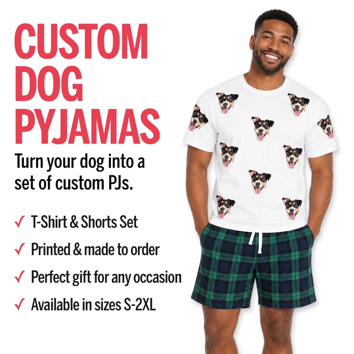 Men's Dog Pyjamas - Green Navy Tartan Shorts Set
