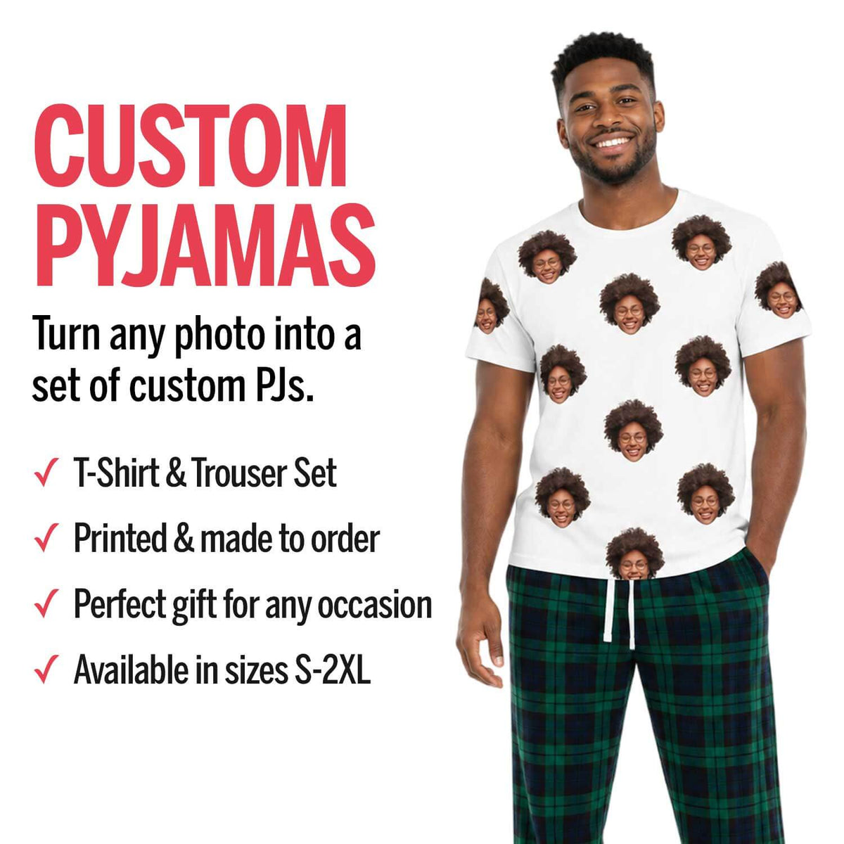 Men's Cat Pyjamas - Red Tartan Trouser Set