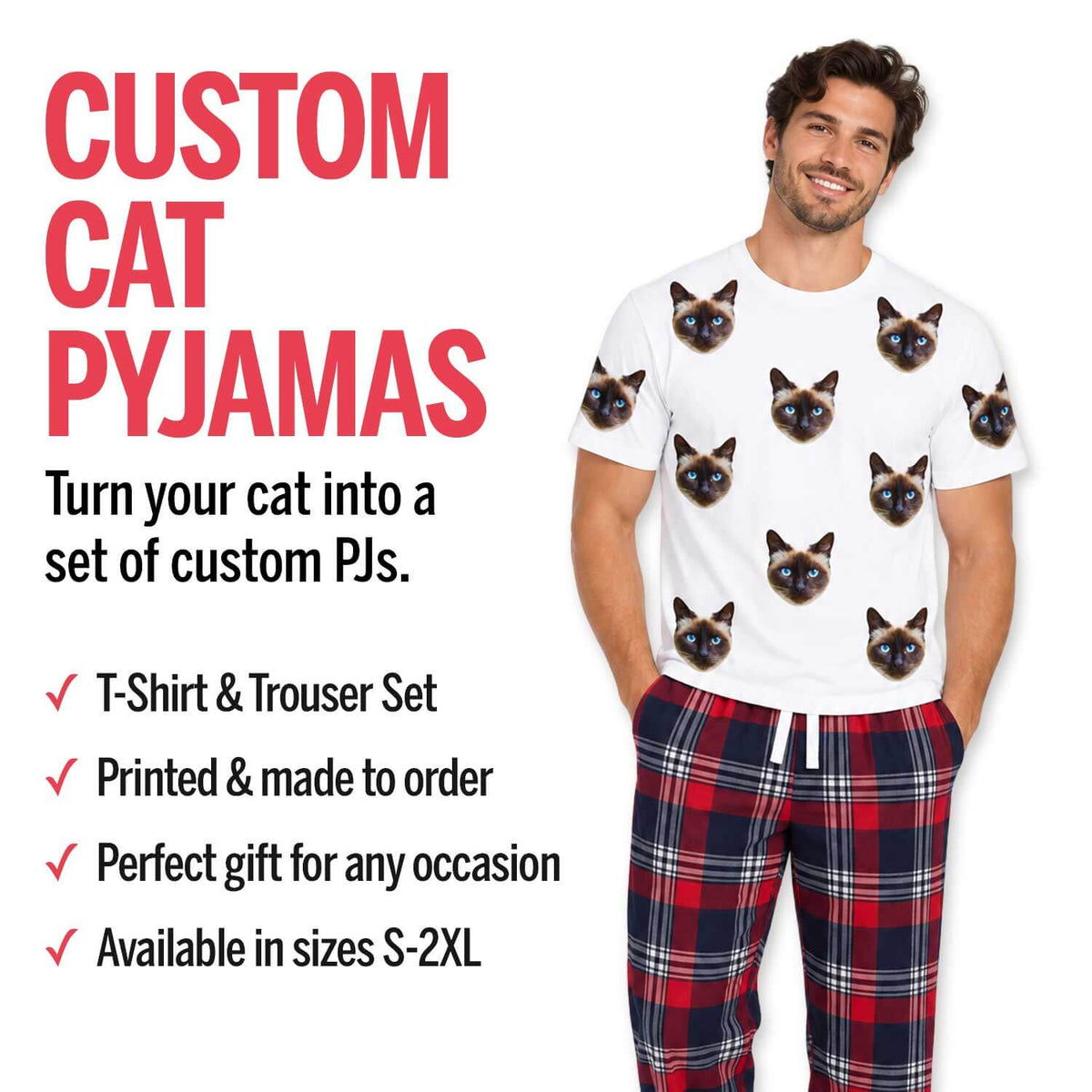 Men's Cat Pyjamas - Green Navy Trouser Set