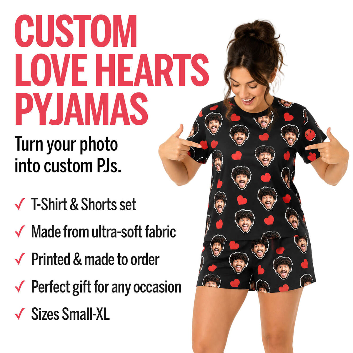 Women's Love Hearts Personalised PJs - Shorts Set
