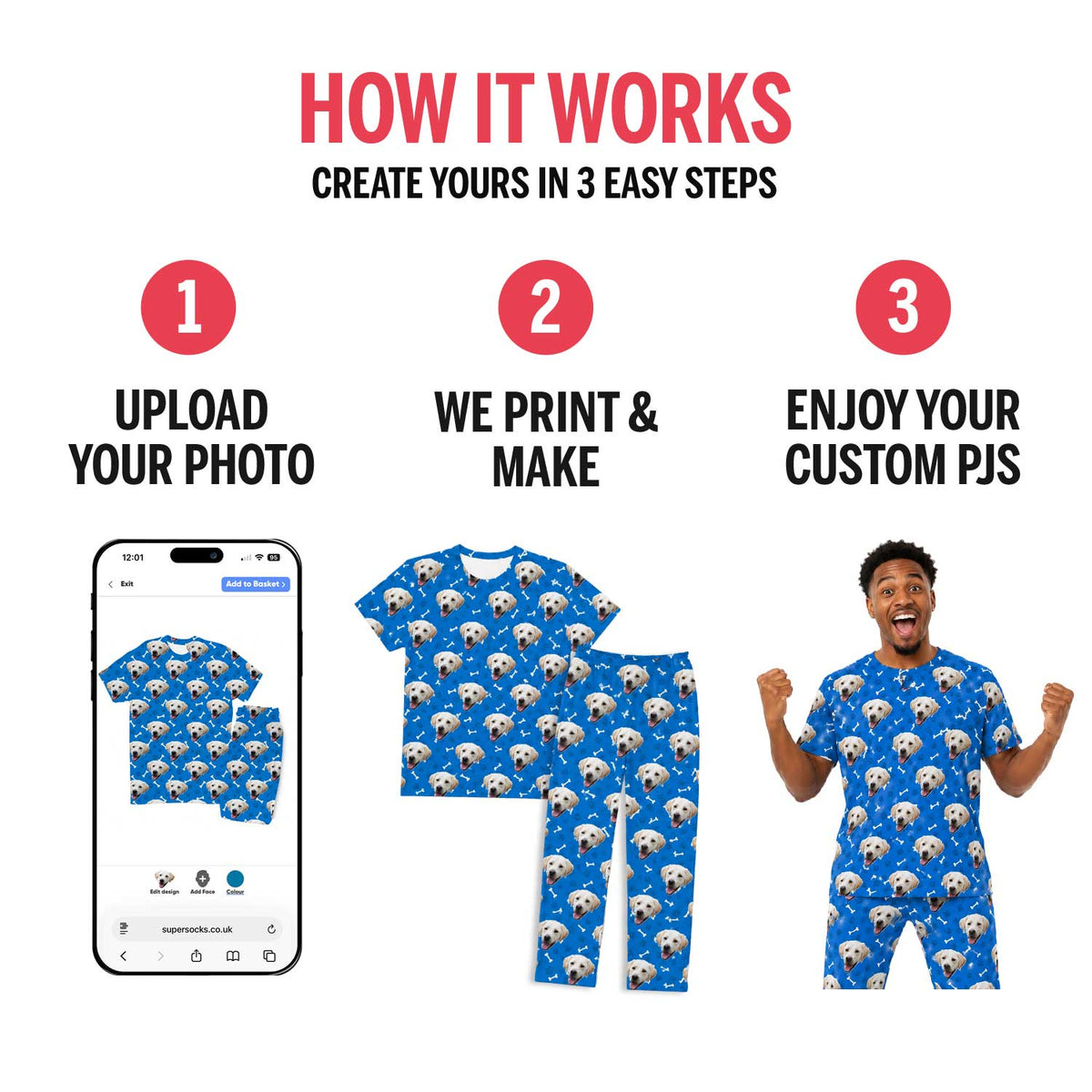 I Heart Name & Face Men's Personalised PJs - Trousers Set
