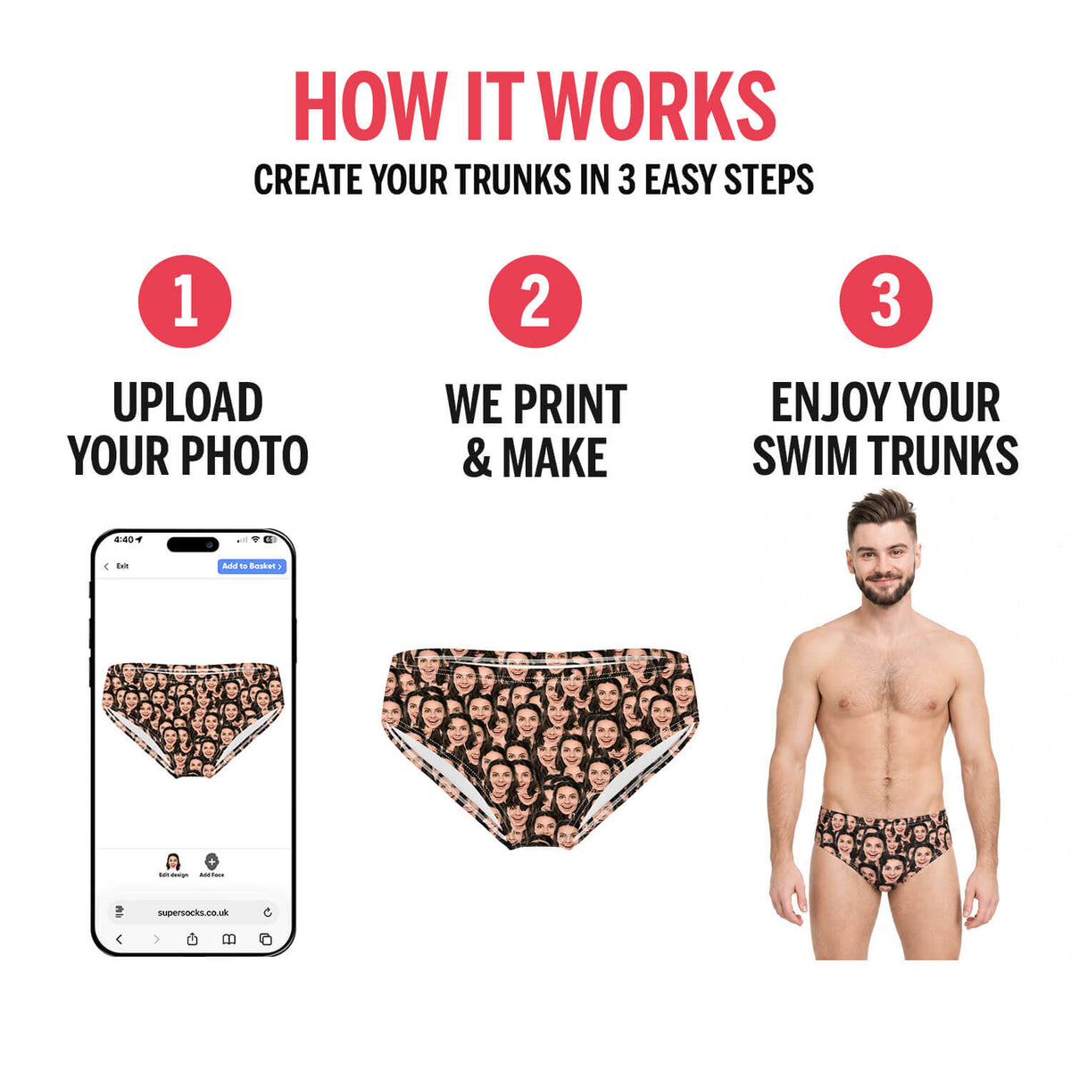 Face Mash Personalised Swim Trunks