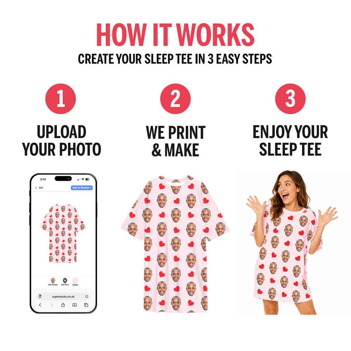 Red Hearts Custom Sleep Tee