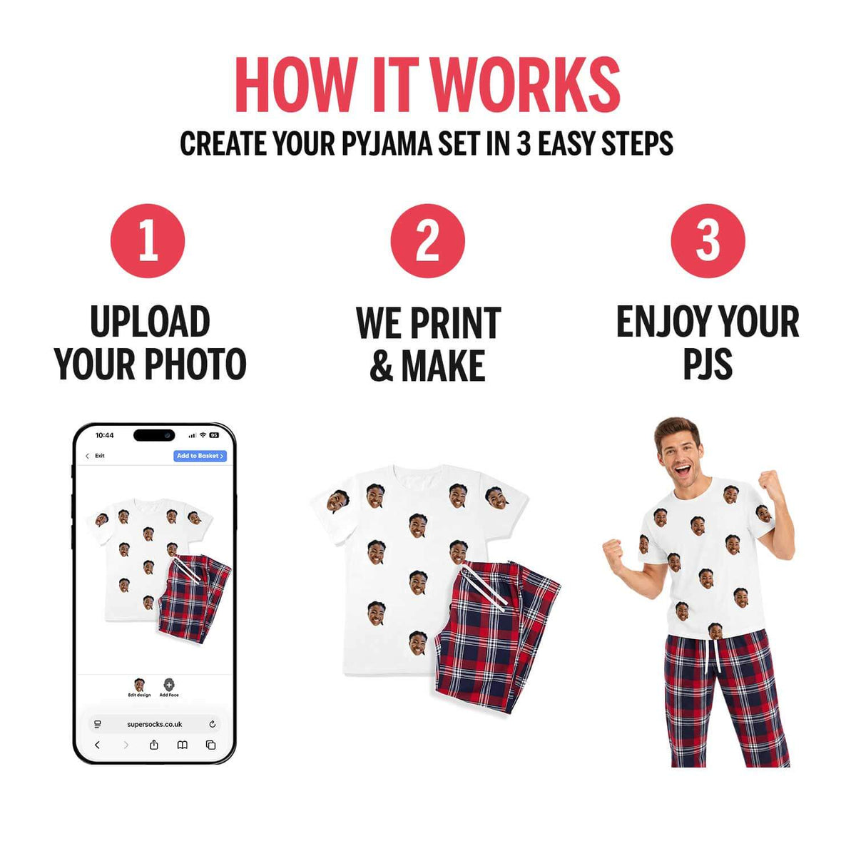 Men's Cat Pyjamas - Red Tartan Trouser Set