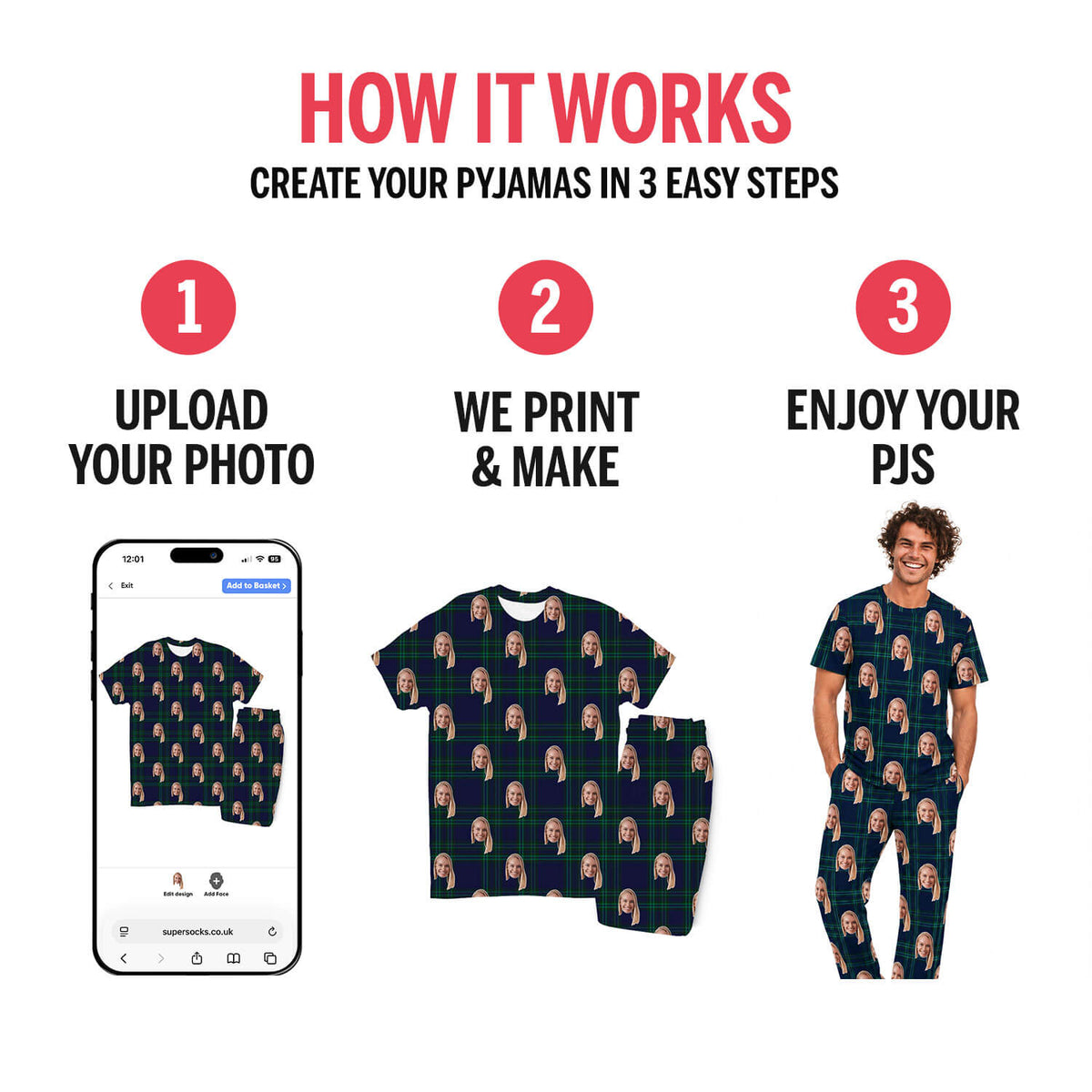 Men's Navy Tartan Personalised Pyjamas - Trouser Set