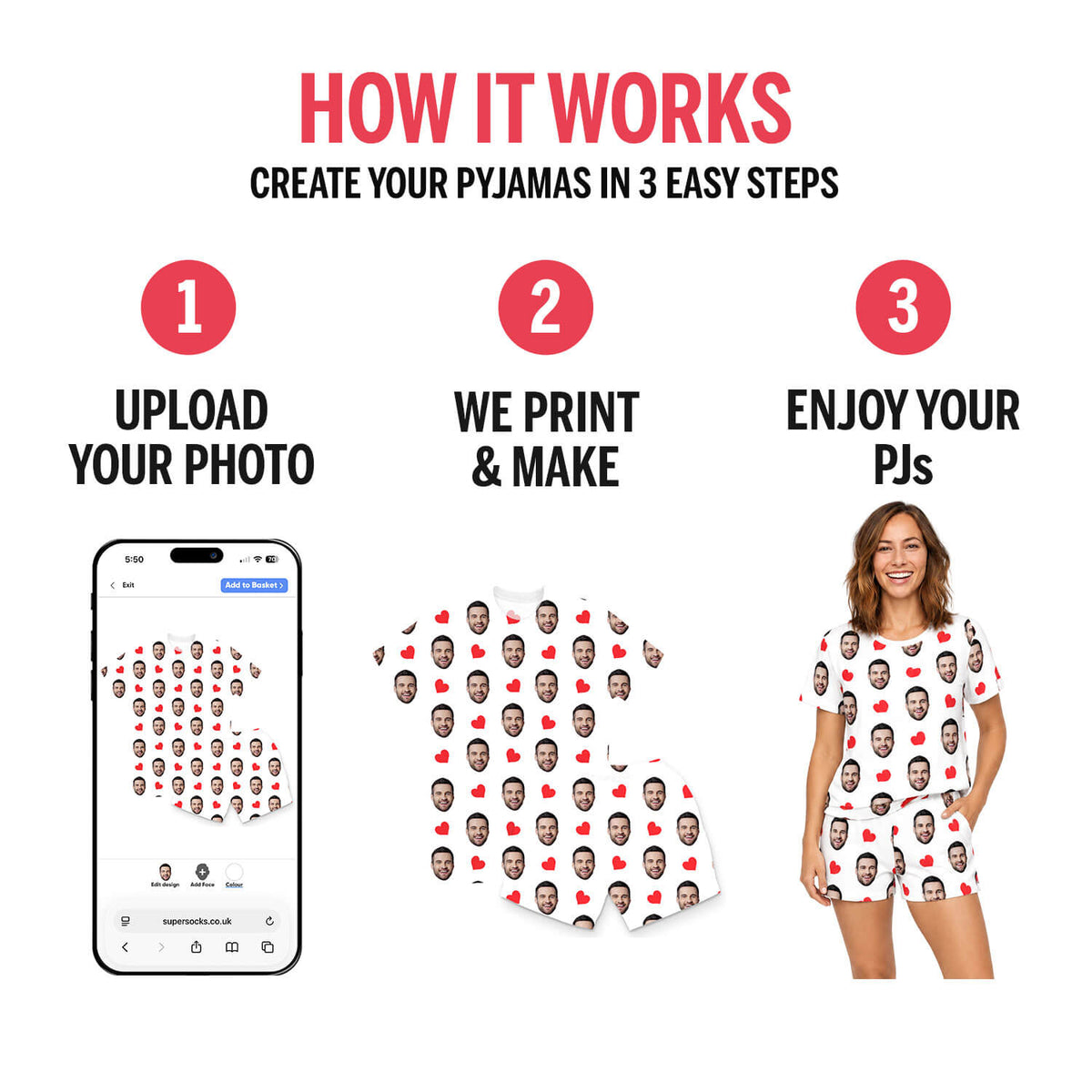 Women's Love Hearts Personalised PJs - Shorts Set