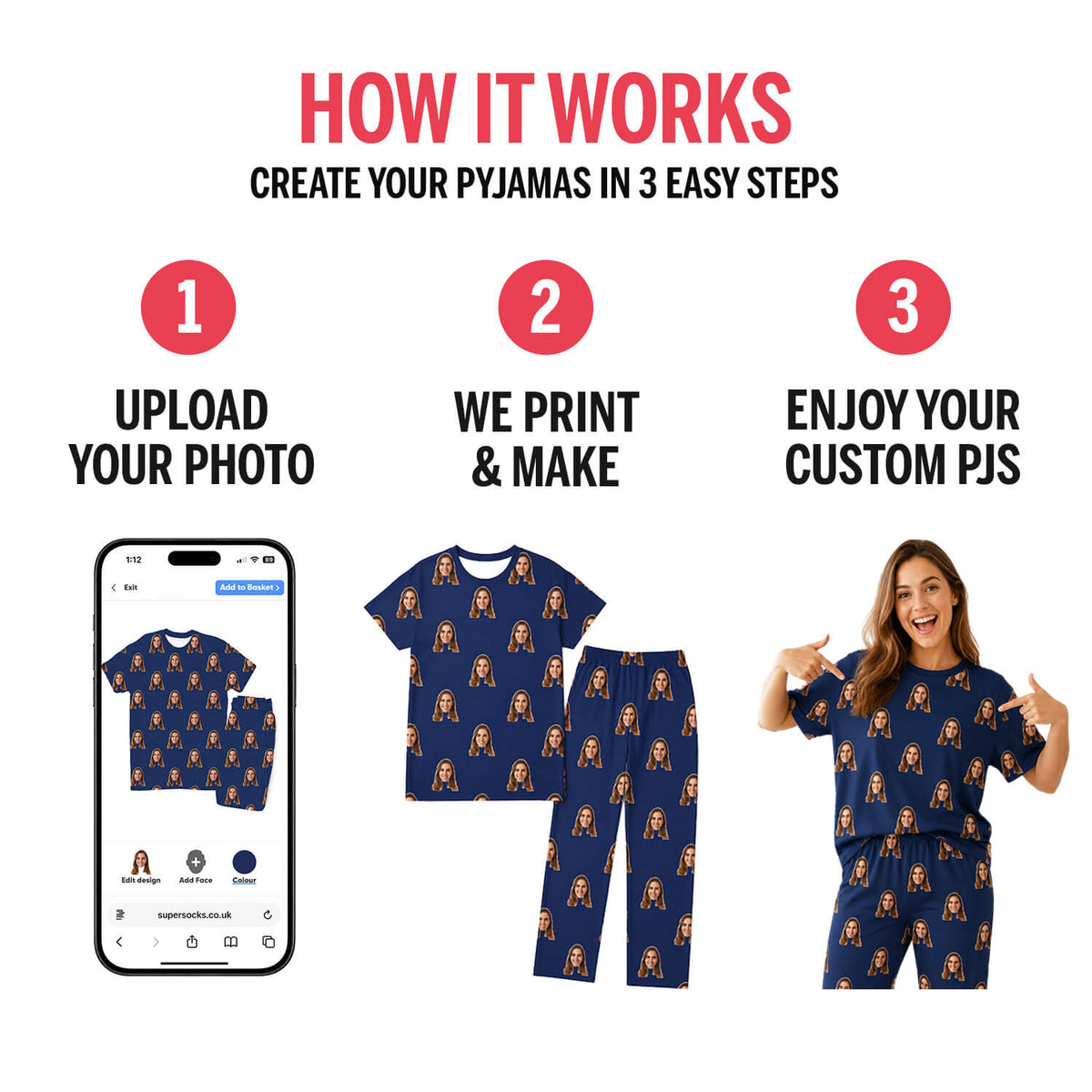 Women's White Hearts Personalised Pyjamas - Trouser Set