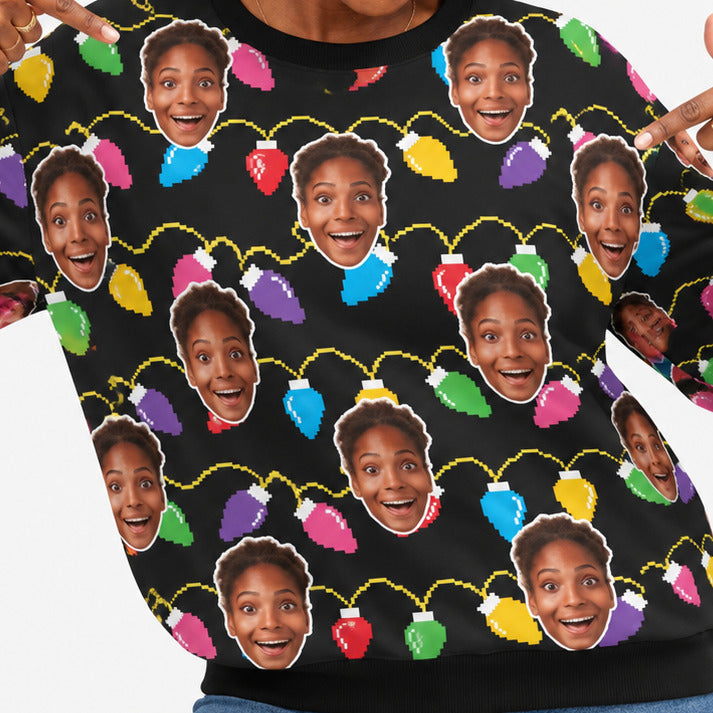 Your Face Xmas Lights Personalised Christmas Jumper
